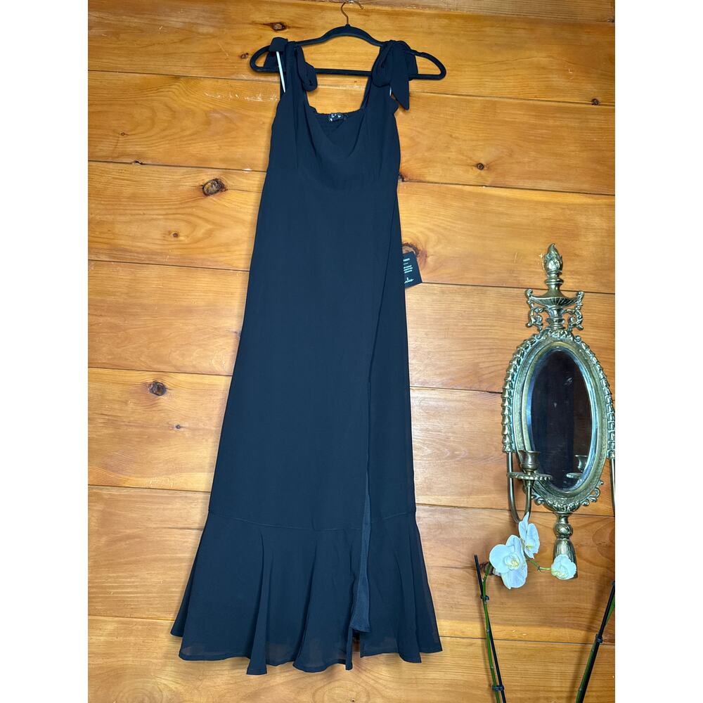 Lulus Summer Invite Black Tie-Strap Tiered Midi Dress Bridesmaid Holiday Small - Picture 2 of 9